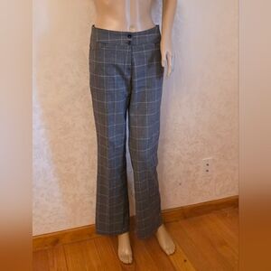 Gray Plaid Wide-Leg Pants